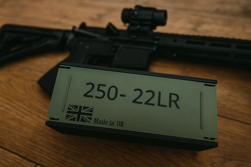 .22LR ( Long Rifle) ammo box- Holds up to 250 rounds.