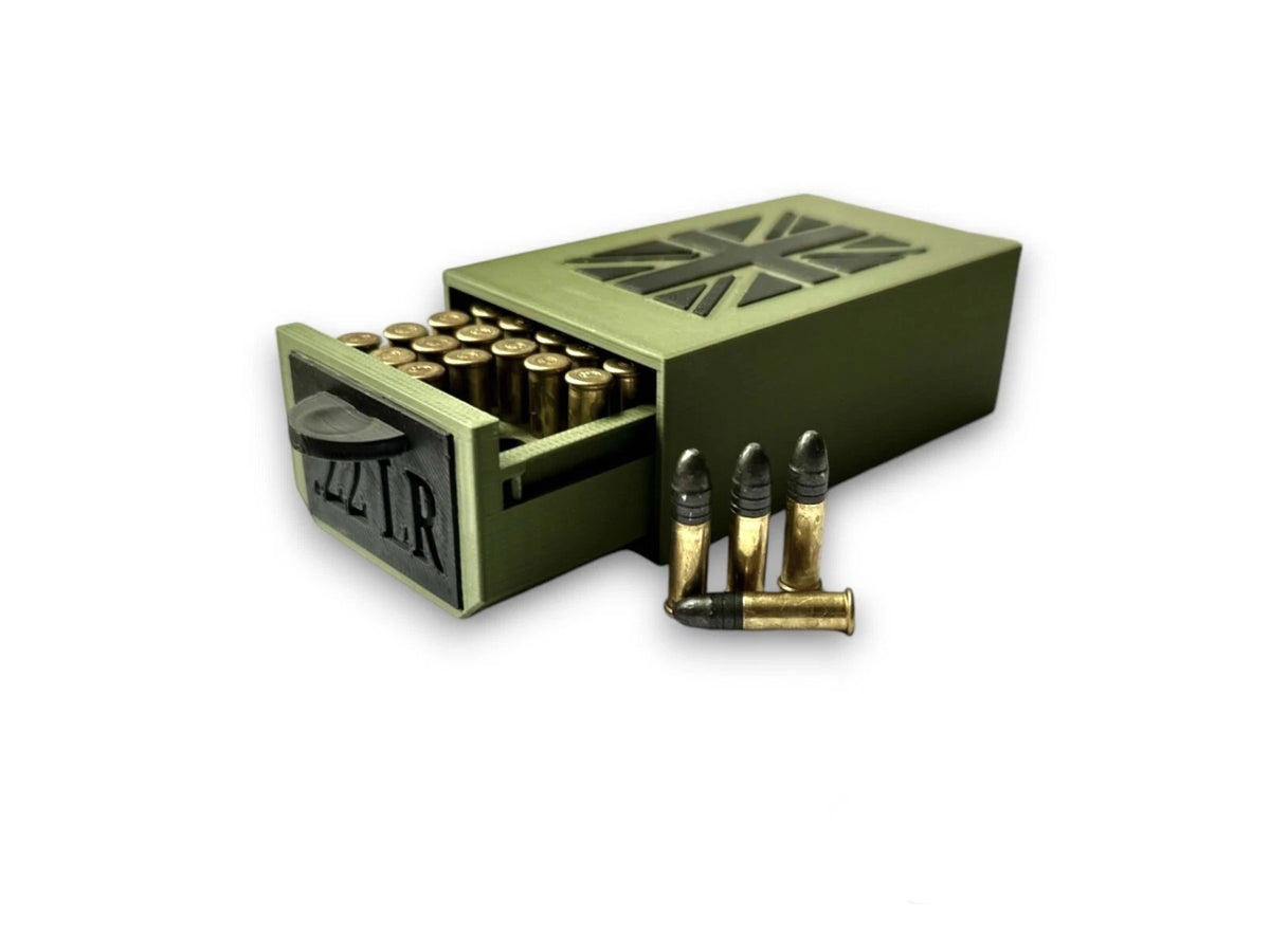 UK Flag .22 LR 50 Round Ammo Case Box for Hunting Shooting Ammunition